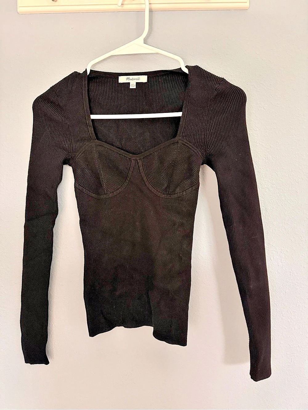 Madewell Ribbed Sweetheart Top Bodysuit Black XXS